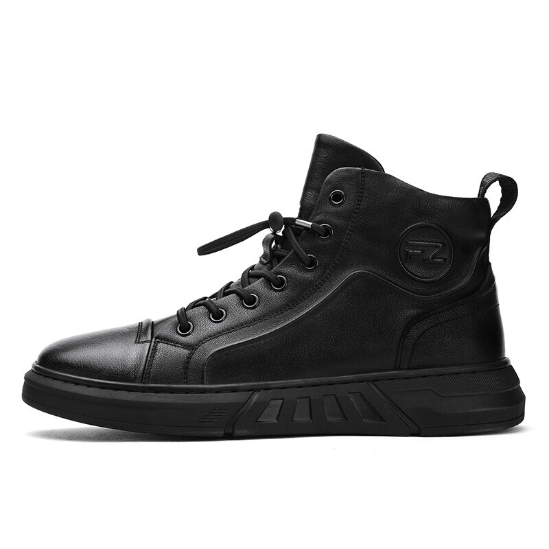 GJF Skate Autumn and Winter High-top Casual Trend Korean Men's 2023 New Leather Tide Shoes Youth Zipper