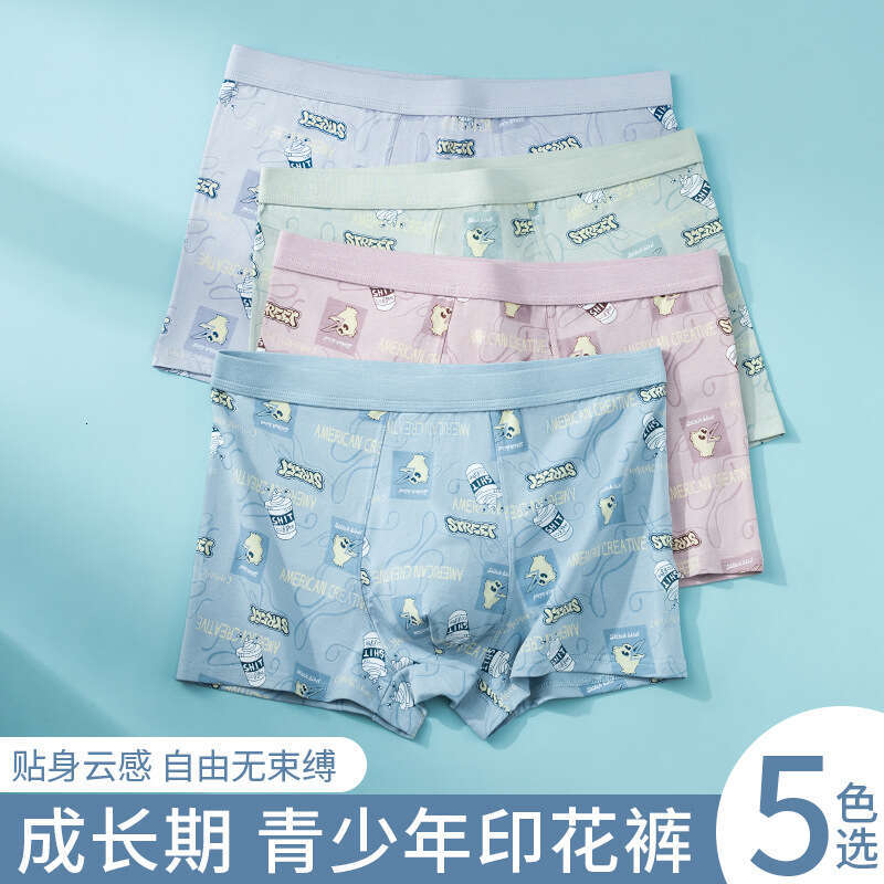 Men's with Personalized Trendy Cotton Printing, Breathable and Antibacterial Inner Crotch, Teenagers' Mid Waist Underwear, Men's Underw