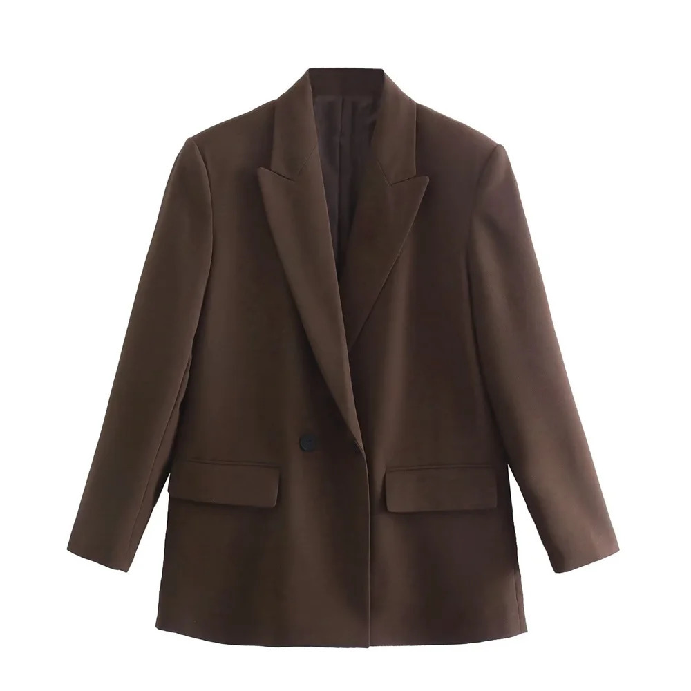 Spring Product Womens Retro Casual Versatile Polo Collar Long sleeved Double breasted Loose Suit Coat 240715