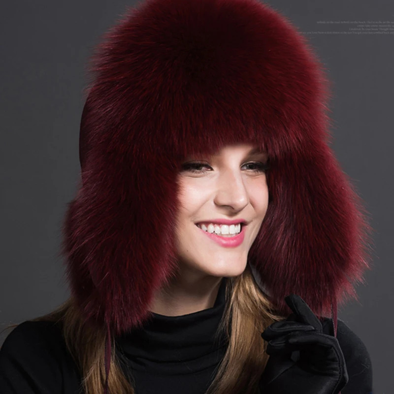 Women Natural Raccoon Fur Caps Ushanka Hats for Winter Thick Warm Ears Fashion Bomber Pom Hat Lady Real Fox Fur Cap Pompon 240717