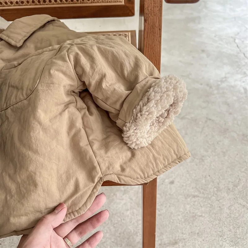 deer jonmi Winter Children Fleece Lining Thicken Warm Outerwear Solid Color Korean Style Toddlers Kids Casual Coats 240716