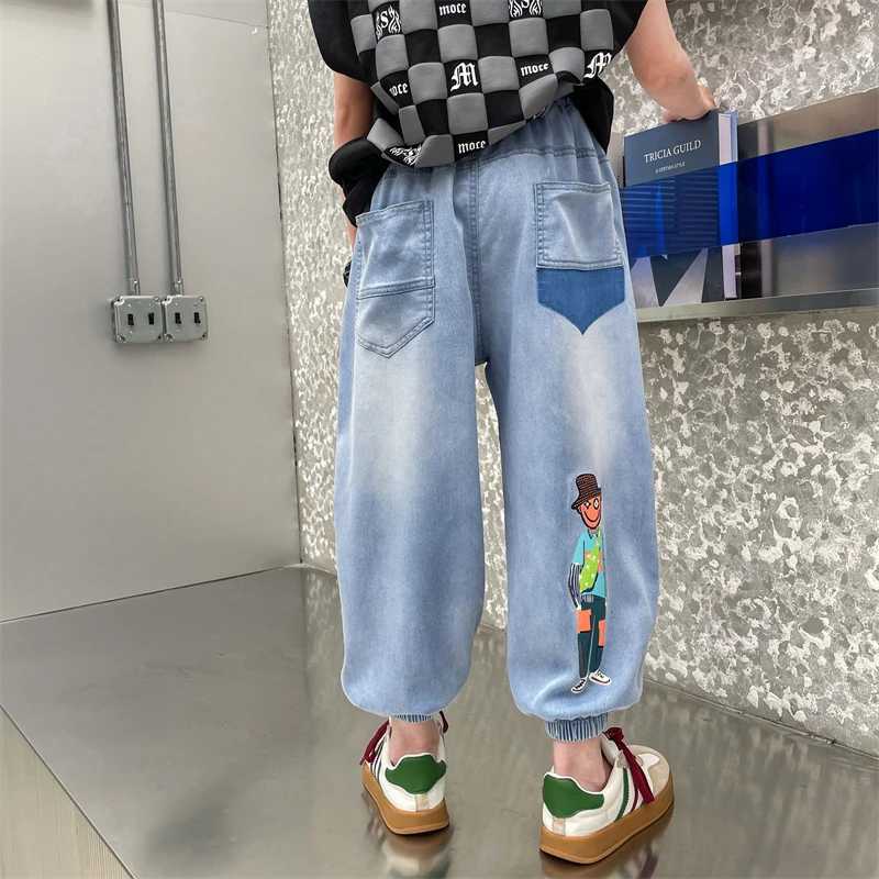 Boy cartoon pattern boy jeans spring autumn childrens jeans casual style childrens clothing 6 8 10 12 14W240718