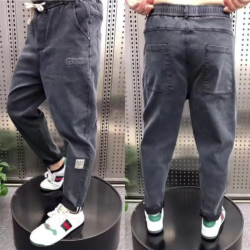 Harajuku Stretch Korea Streetwear Loose Solid Denim Jeans Elastic Waist for Men Spring Summer plus size 7XL 8XL Casual Pants 240715