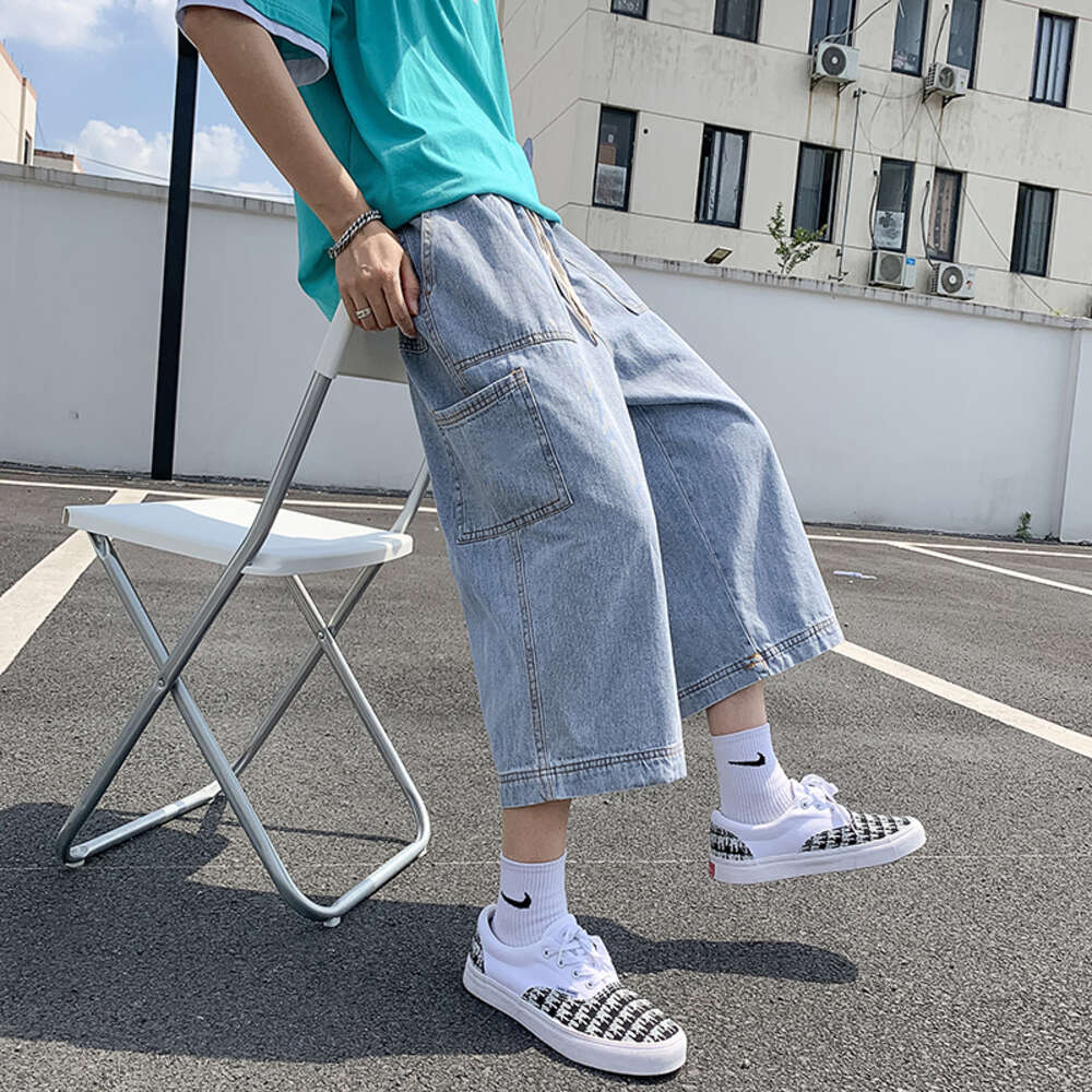 2021 new cropped pants summer thin loose denim shorts men's Korean version trend