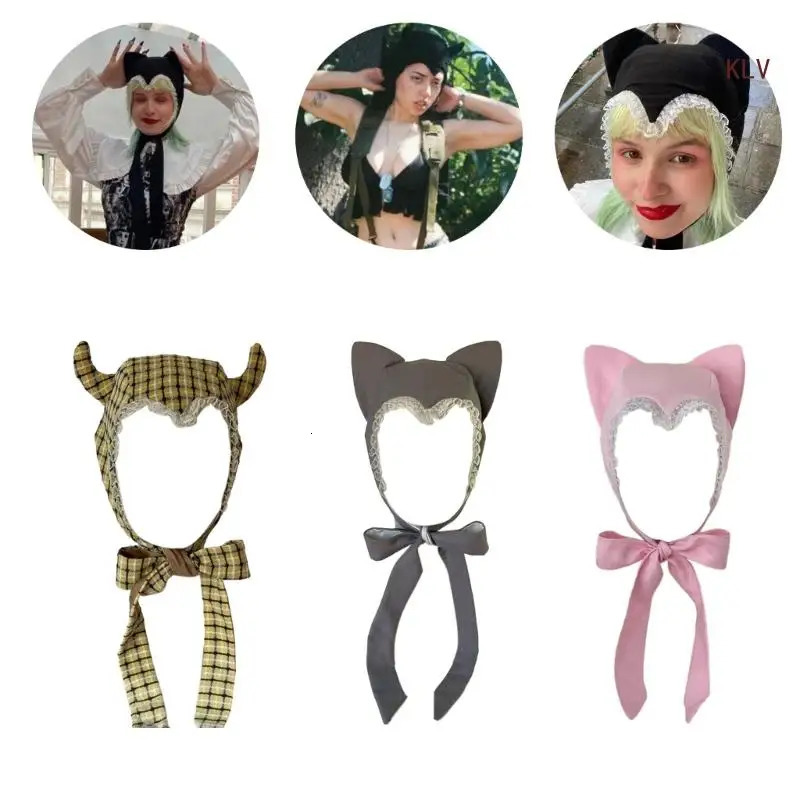 Sexy Ear Lace Hat Animation Costume Bonnet Hat Headpiece Nightclub Lace Caps Women Role Play Birthday Party Accessories 240712