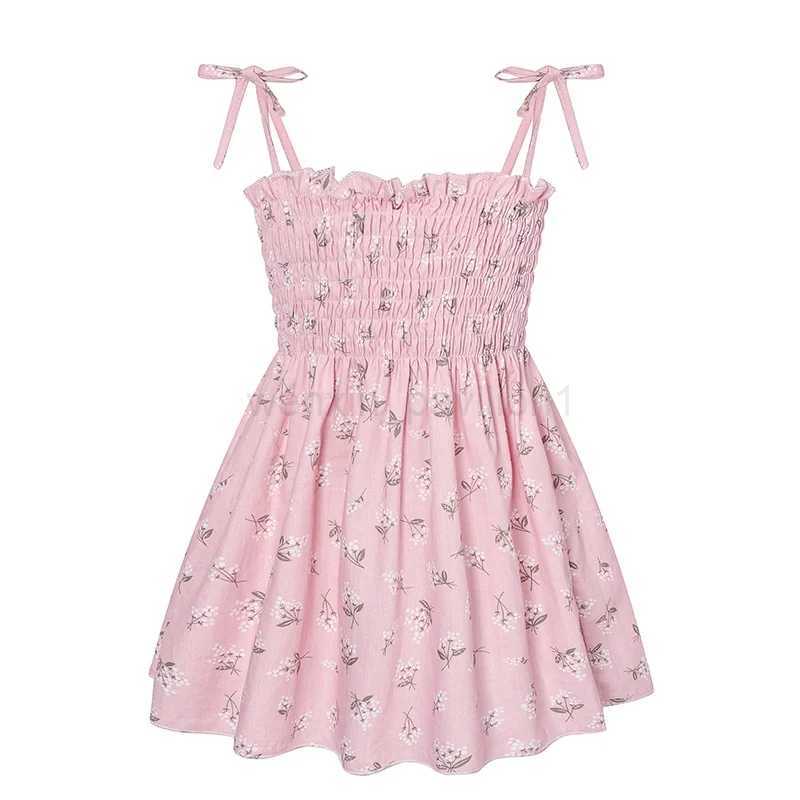 Summer Korean Girls Casual Dresses Cute Printing Cotton Girls Dresses With Bow Children Fashion Halter Skirt Kids Clothes 2-9YXJ240720