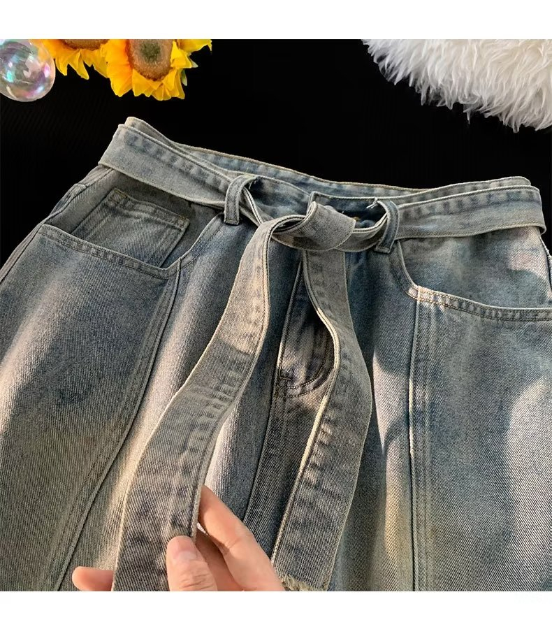 Denim shorts men's summer new style American washed distressed straight leg loose casual five inch mid length pants