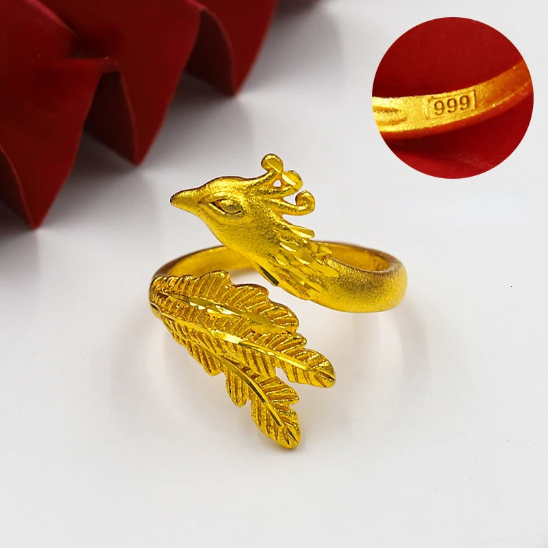High quality 999 pure gold colored Phoenix Dragon coupon ring for mens couples wedding ring exquisite jewelry 240805