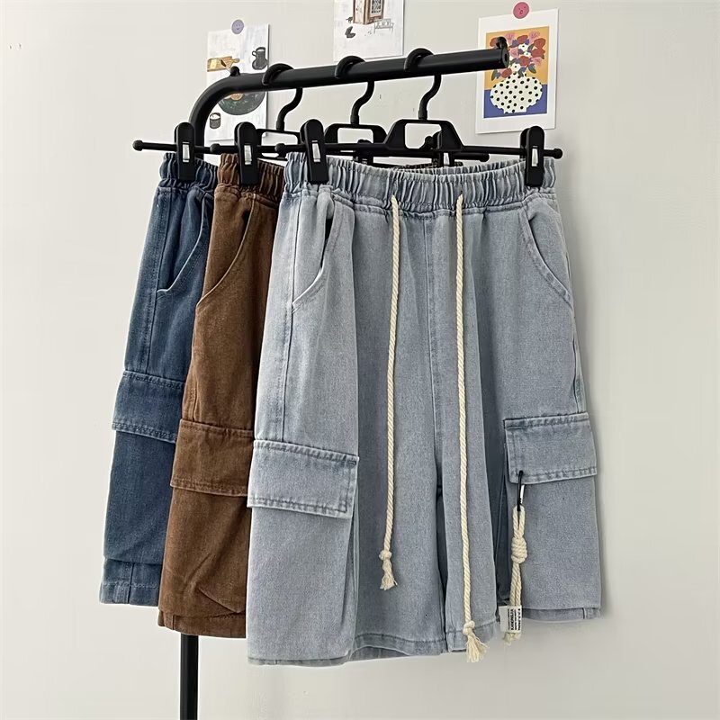 Workwear denim summer slim trendy casual shorts loose fit oversized five point pants for men's style