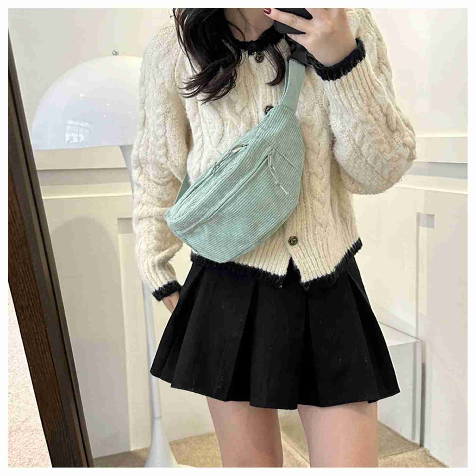 Women Waist Bag Fashion New Student Shoulder Crossbody Bag Corduroy Niche Chest Bag Banana Belt Bags Ladies HandbagXJ240720