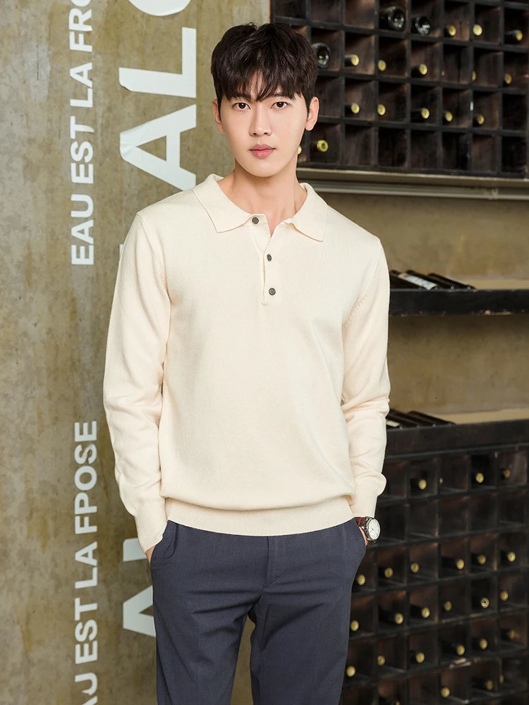 Cashmere sweater mens POLO Pullover autumn collar soft and warm cashmere jumper knitted 240718