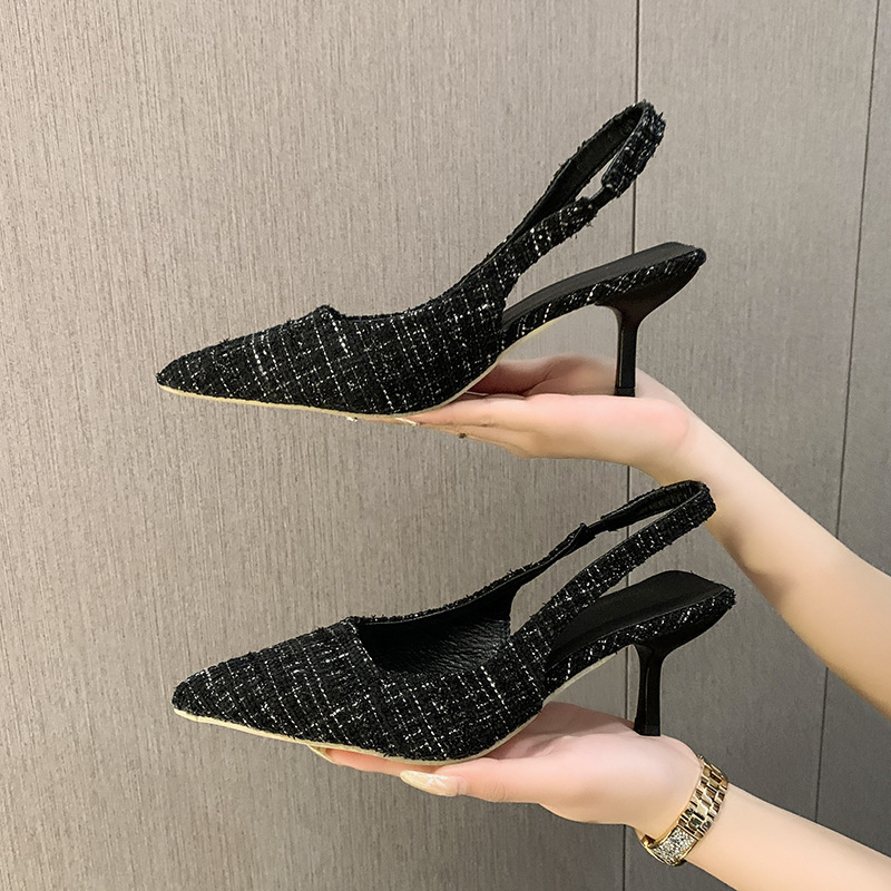 Sea Salt Blue Pointed High Heel Sandals for Women Back Hollow Half Headed Single Shoes Fashion Versatile Casual Shoes