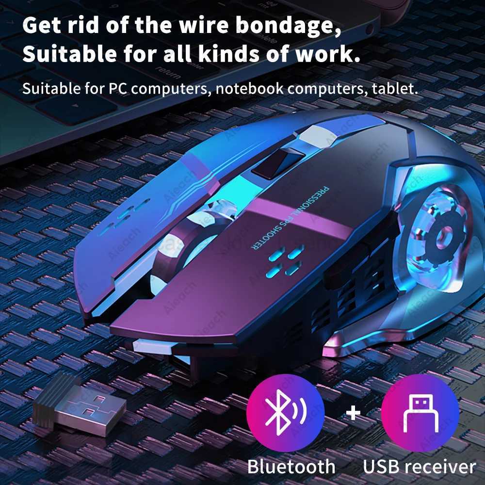 AIEACH Bluetooth Mouse Gaming Computer Rechargeable Wireless Mouse USB Mechanical E-Sports Backlight PC Gamer Mouse For ComputerCL240720