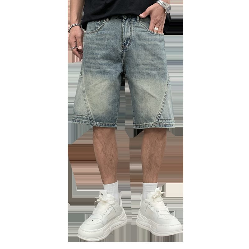 American style ripped embroidered denim shorts, men's loose trendy brand, cool and stylish mid length pants, summer thin fit, plus size five quar