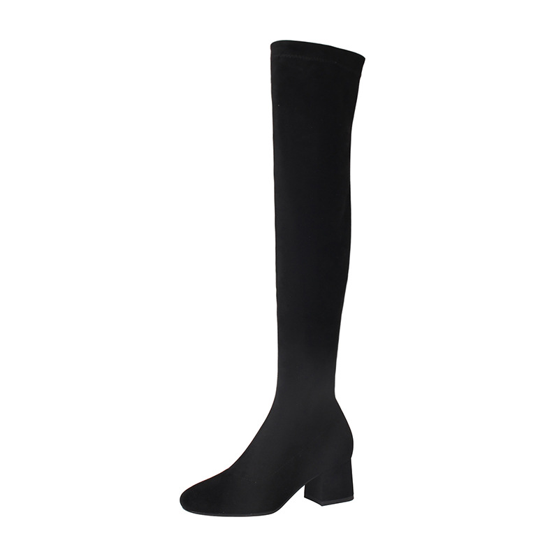 Stretch Cloth Long Women Fashion Slip On Square Heel Over the Knee High Boots Winter Shoes Ladies Elegant Mordern Booties