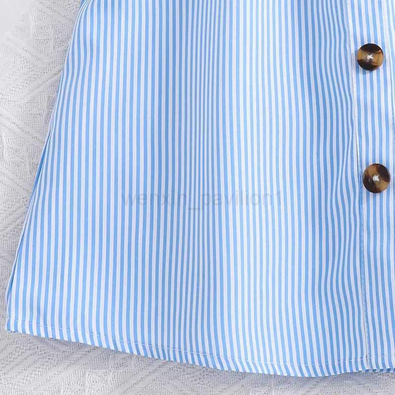 Girl Dress Summer New Light Blue Stripe Ruffled Sleeveless V-Neck Dress Elegant Cute Daily Casual Vacation Preppy Style OutifitsXJ240720