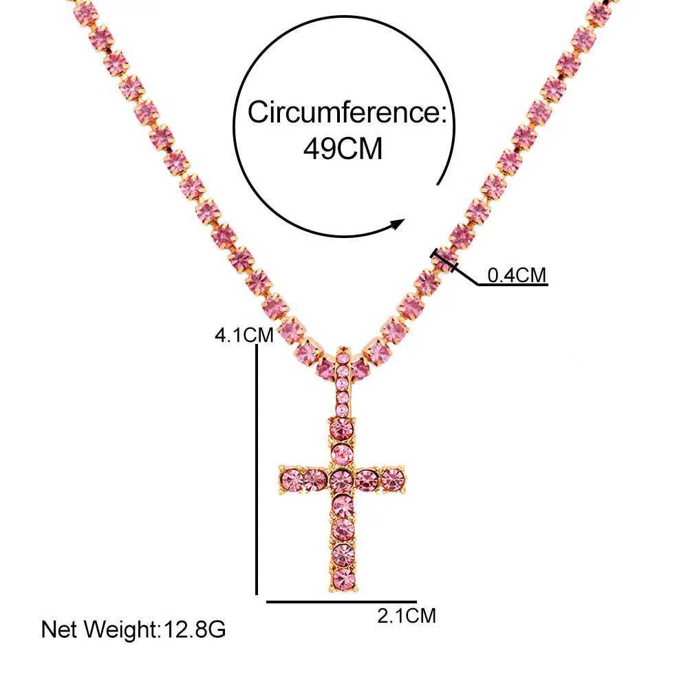 Pendant Necklaces Ins Hip Hop Crystal Ankh Cross Pendant Necklace Womens Tennis Chain Pink Water Diamond Multi Layer Butterfly Necklace Party Jewelry 