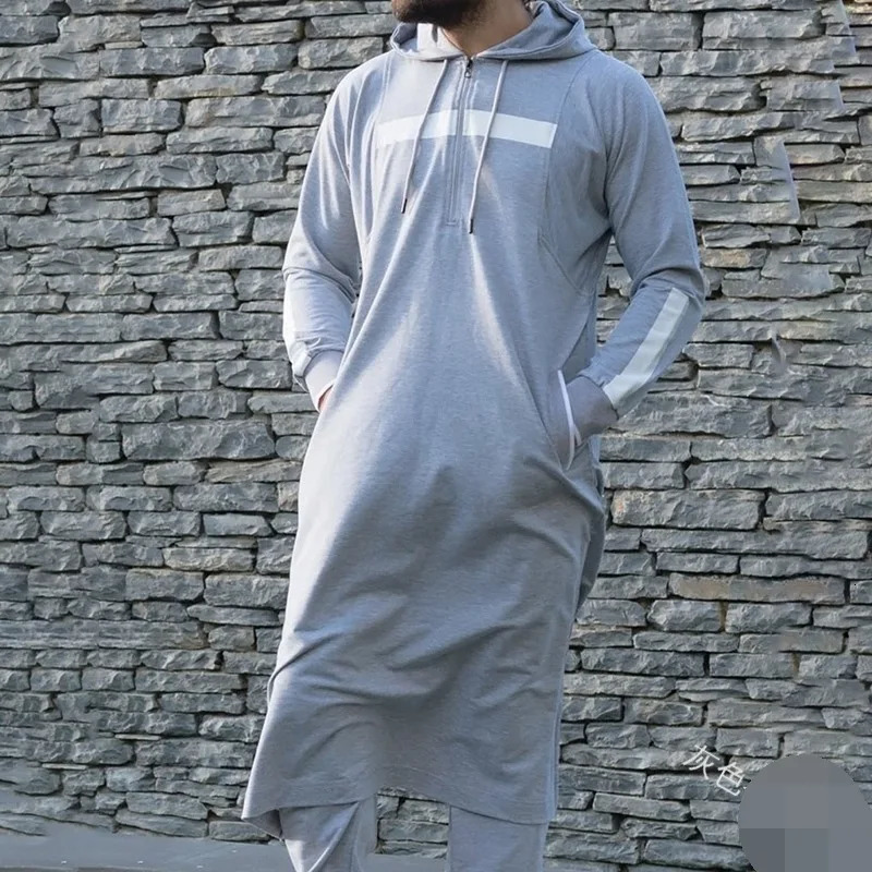 Mens clothing Muslim Abaya Islamic Kaftan fulllength hoodie Arabic mens sportswear oversized top zipper 240717
