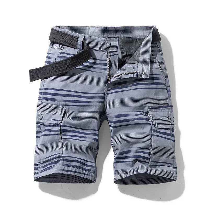 New Summer Casual Short Men Fashion Stripe Cargo Shorts Cotton Military Jogger Knee Length Breeches Bermuda Mens Shorts M240720