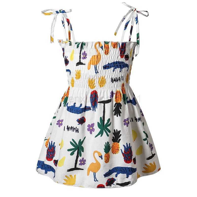 Summer Korean Girls Casual Dresses Cute Printing Cotton Girls Dresses With Bow Children Fashion Halter Skirt Kids Clothes 2-9YXJ240720