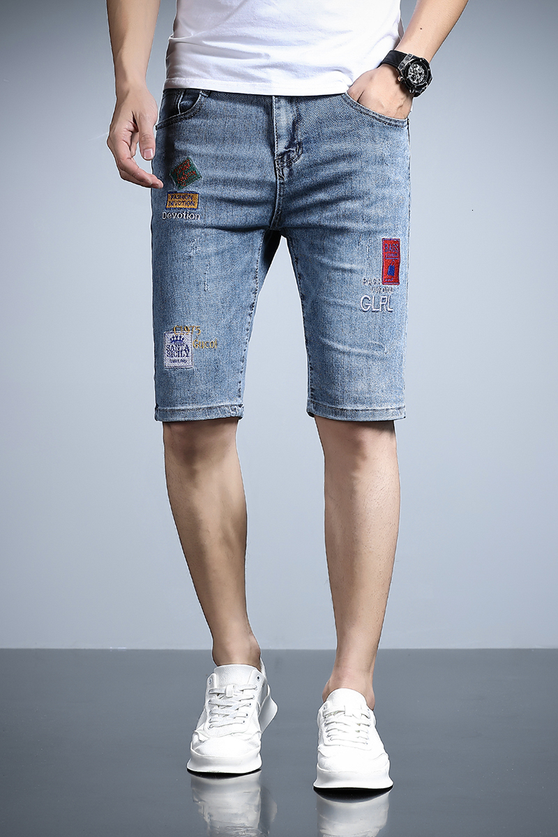 Denim shorts men's brand 2021 summer thin loose straight leg seven mid length Korean version trendy five inch pants