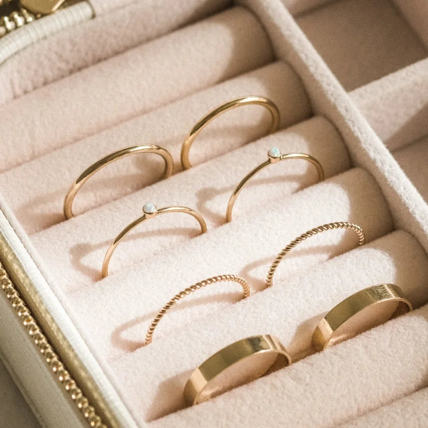 14K gold-plated small opal ring finger ring minimalist gold jewelry Anillos Mujer Bague female Boho Aneis ring 240805
