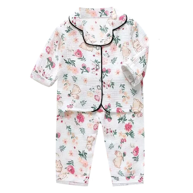 Summer Cartoon Set Boys and Girls Casual Pajama Set Baby Silk Ice Short sleeved Pajamas 240704
