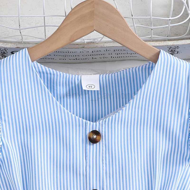 Girl Dress Summer New Light Blue Stripe Ruffled Sleeveless V-Neck Dress Elegant Cute Daily Casual Vacation Preppy Style OutifitsXJ240720