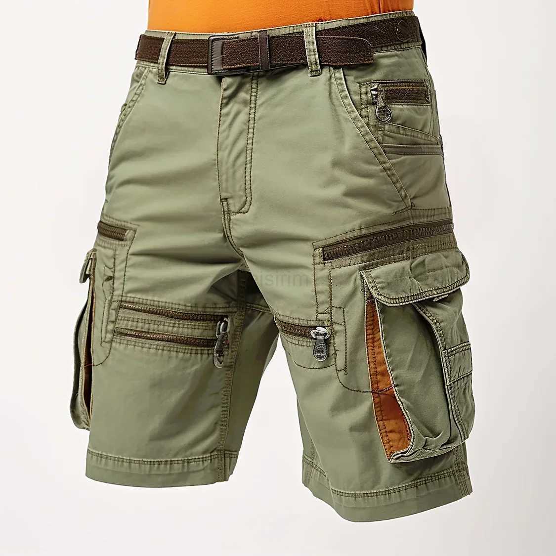Man Cargo Shorts Stretch Washed Vintage Have Belted and Pockets M240720