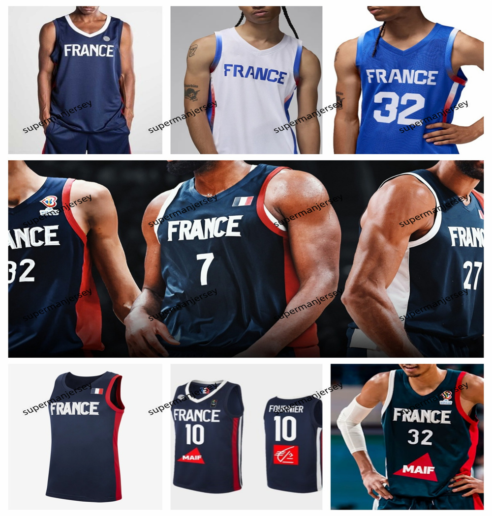 2024 France Team Basketball Jerseys Victor 32 Wembanyama Nicolas 5 Batum Evan 10 Fournier Rudy 27 Gobert Frank 1 Ntilikina Nando 12 de Colo Guerschon 7 Yabusele