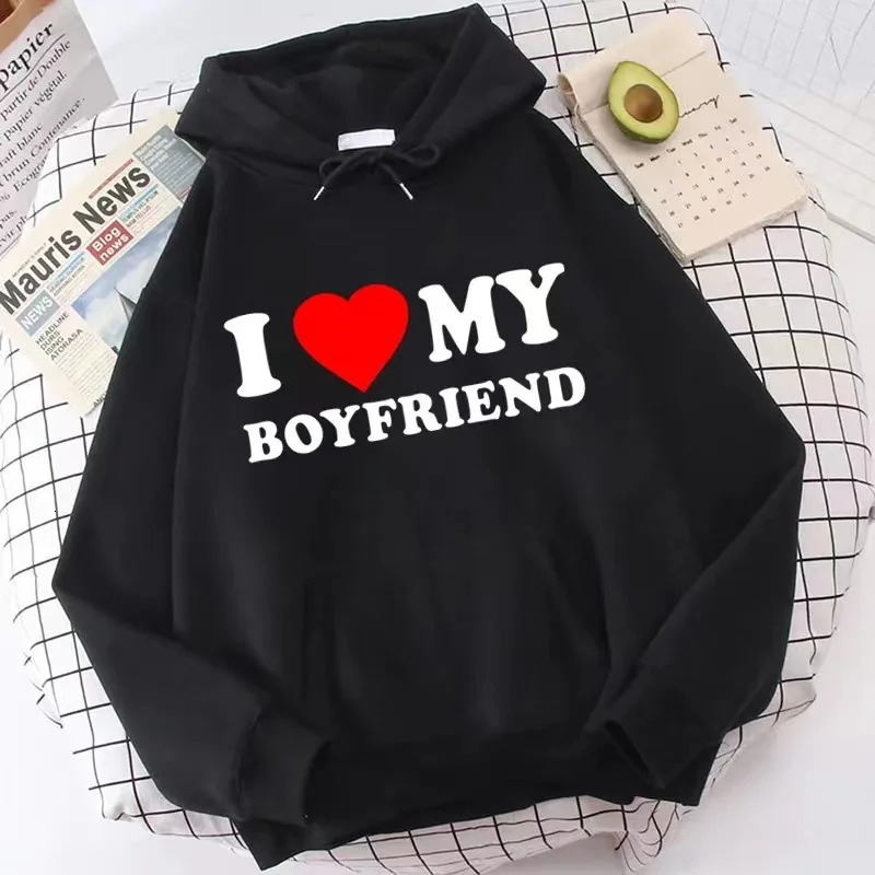 High quality topnotch I love my boyfriend and girlfriend printed warm hoodie sweater Harajuku unisex casual comfortable 240718