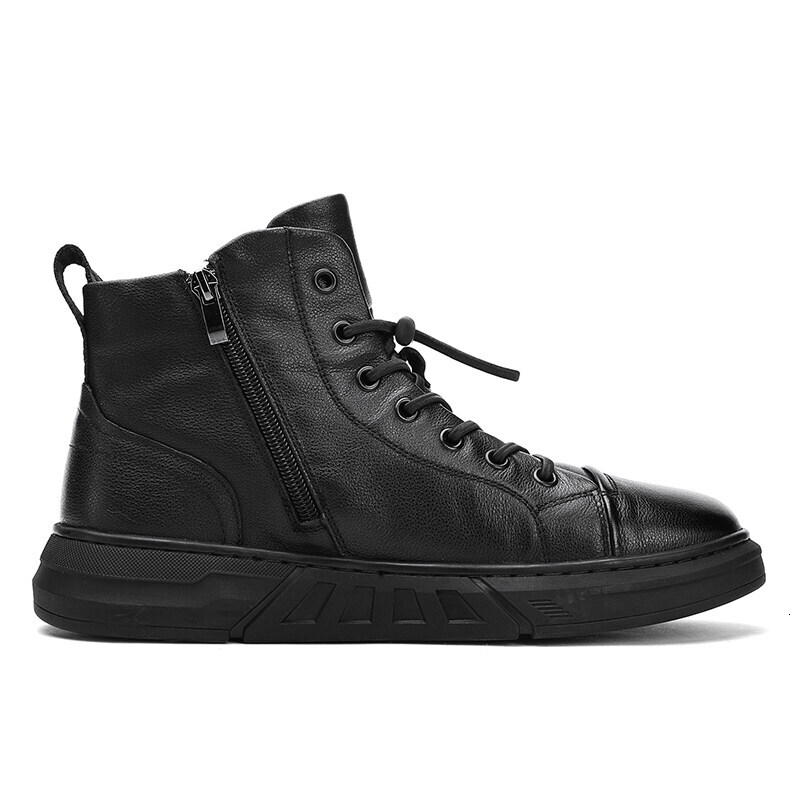 GJF Skate Autumn and Winter High-top Casual Trend Korean Men's 2023 New Leather Tide Shoes Youth Zipper