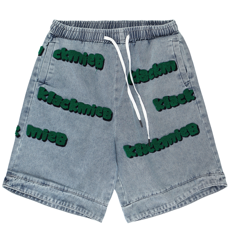 Summer Street Trendy Denim Shorts Design Sense Heavy Industry 3D Towel Embroidery Men's and Women's Five Part Casual Pants