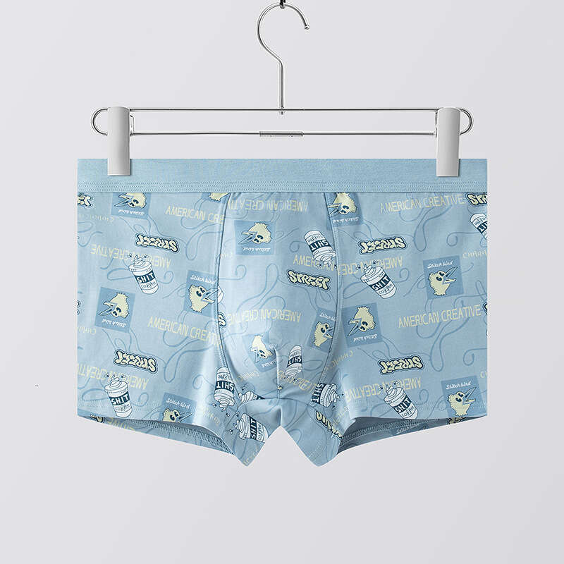 Men's with Personalized Trendy Cotton Printing, Breathable and Antibacterial Inner Crotch, Teenagers' Mid Waist Underwear, Men's Underw