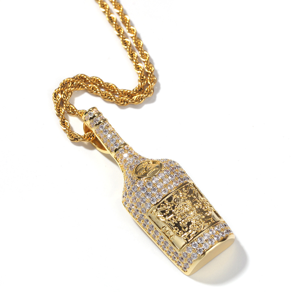 Hip Hop Wine Bottle Pendant Necklace TopBling 5A Zircon Bar Pua Rap Mens Jewelry