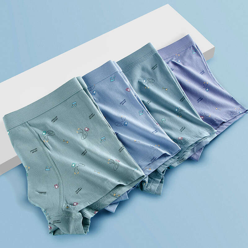 50S Pure Cotton Underwear, Breathable Printed Flat Corner Pants, 3DU Protruding Youth Development Period Student Men's Underwear Panties Mutande 