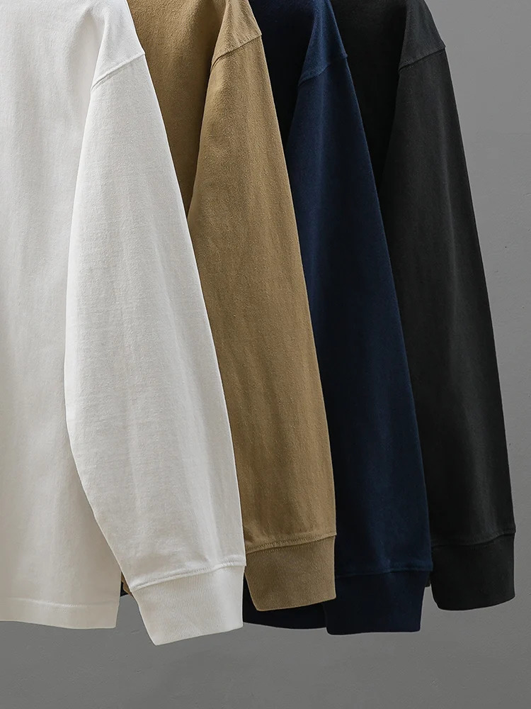 DUKEEN 320Gsm Heavyweight Long-Sleeve T Shirts for Men 100%cotton Spring and Autumn Loose Tops Plain White Undershirts Tees 240715