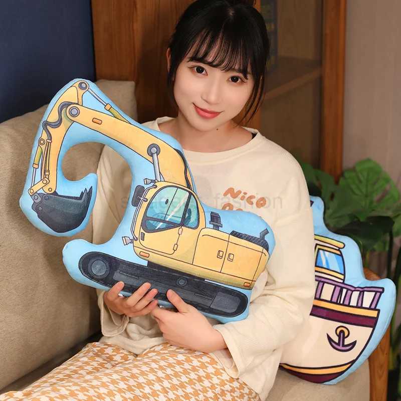 Cartoon Police Car Fire Truck Excavator Plush Toys Stuffed Doll Hug Pillows Chair Cushion Kids Children Boys Gifts Room DecorB270720