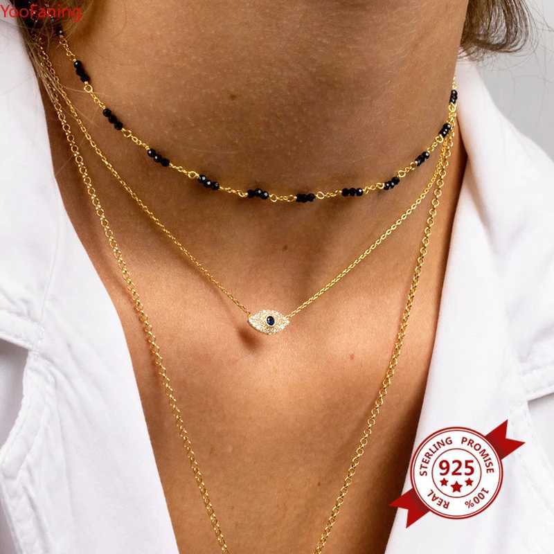 Pendant Necklaces YooFaning 925 Sterling Silver Gold Chain Crystal Zirconia Evil Eye Necklace Diamond Anniversary Gift Wedding Girl Huggie JewelryL246