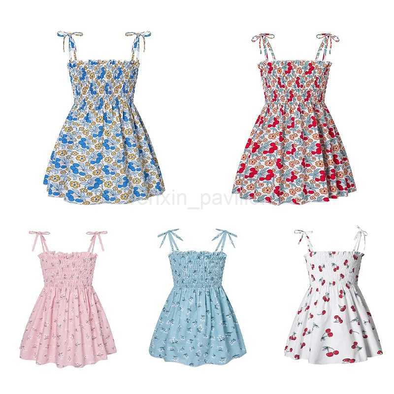 Summer Korean Girls Casual Dresses Cute Printing Cotton Girls Dresses With Bow Children Fashion Halter Skirt Kids Clothes 2-9YXJ240720