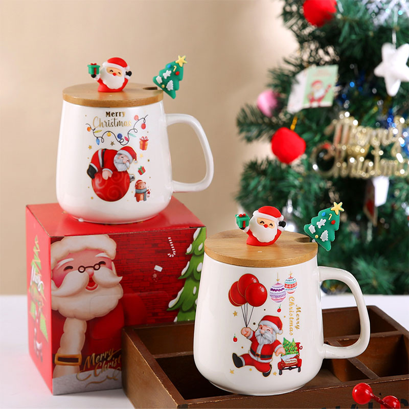 Creative Christmas Day Cup Cartoon Gift With Lid Spoon Souvenir Mug Cross Border Santa Claus Ceramic Mug