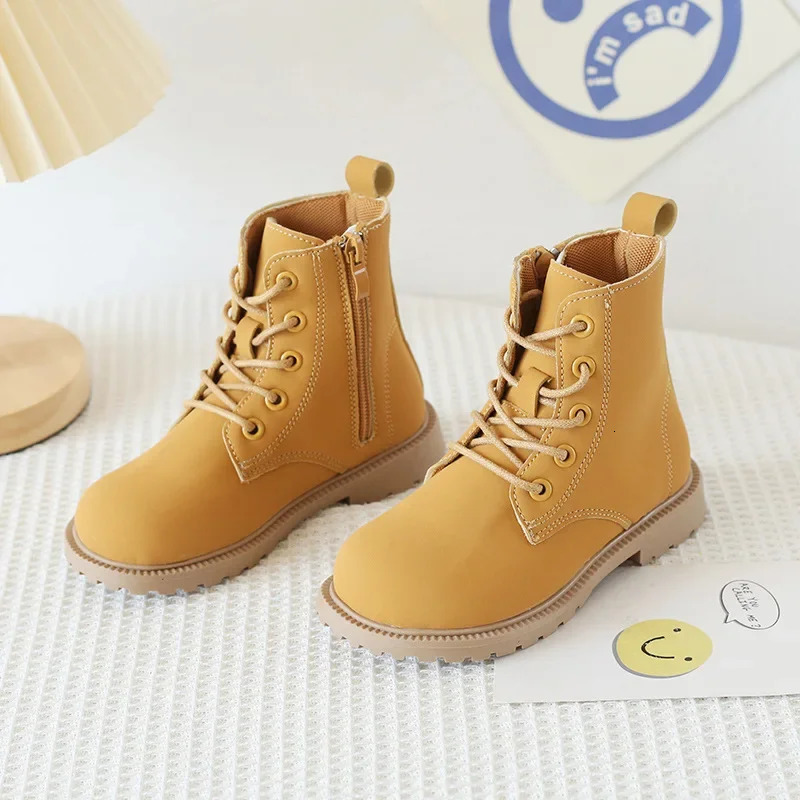 Kids Shoes for Girls Boots Fashion Solid Color Boys Leather Shoes Spring Autumn Children Student Boots 240710