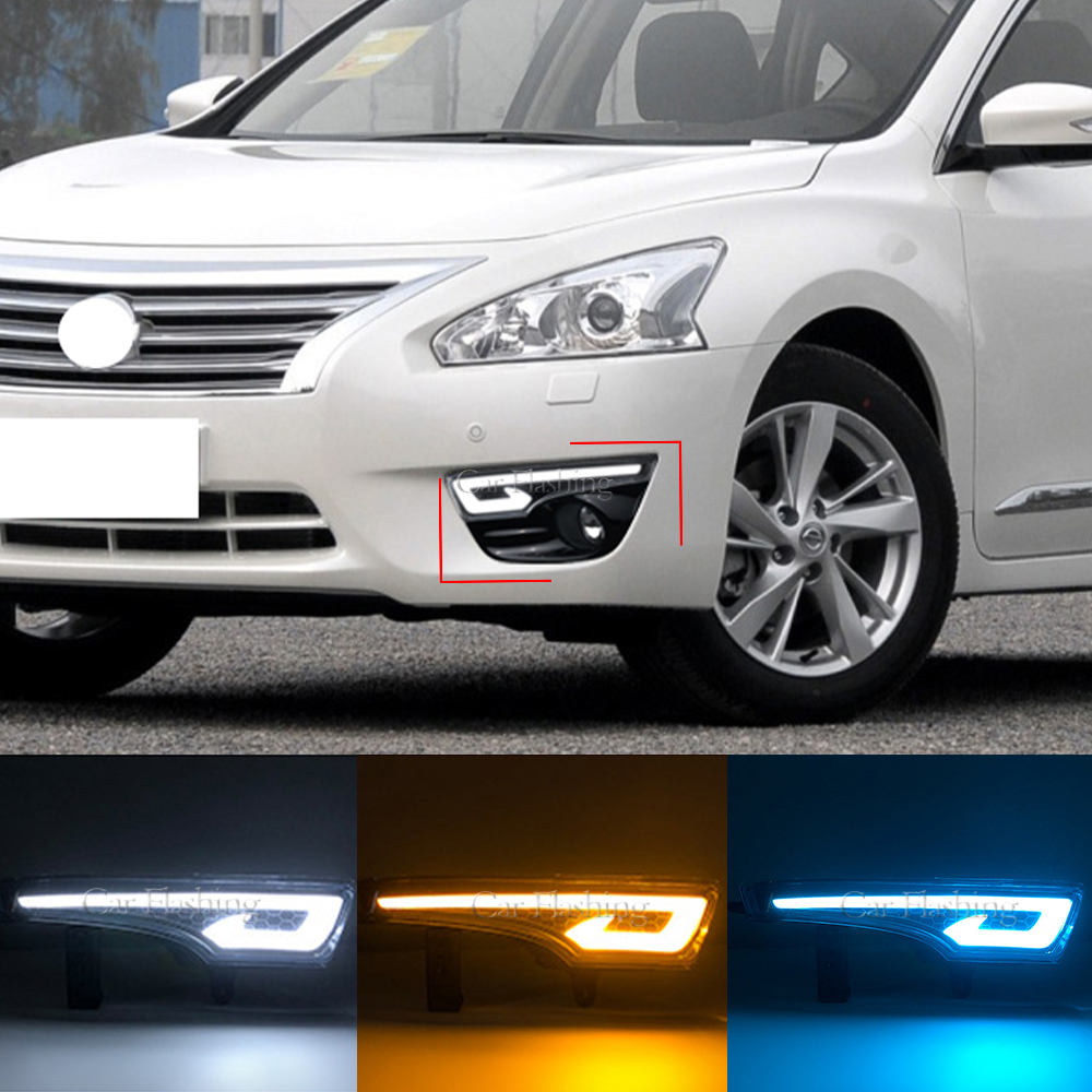 Car DRL For Nissan Altima Teana 2013 2014 2015 2016 Daytime Running Lights fog lamp cover With turn signal Daylight