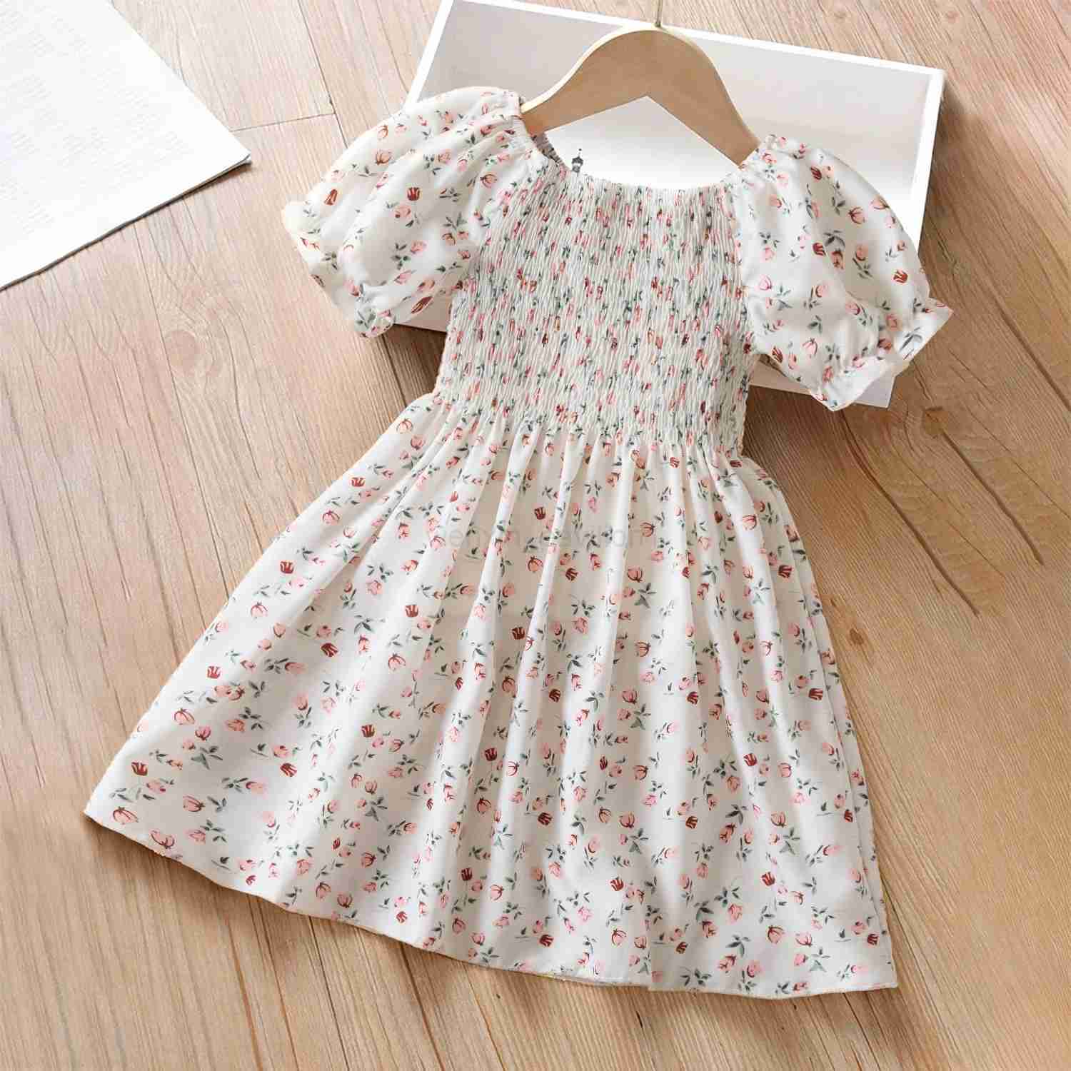 Girls Dresses 2024 Summer New Baby Girls Floral Short Sleeves Dress 3-7Yrs Children Clothes Holiday Casual Kids Printed ClothingXJ240720