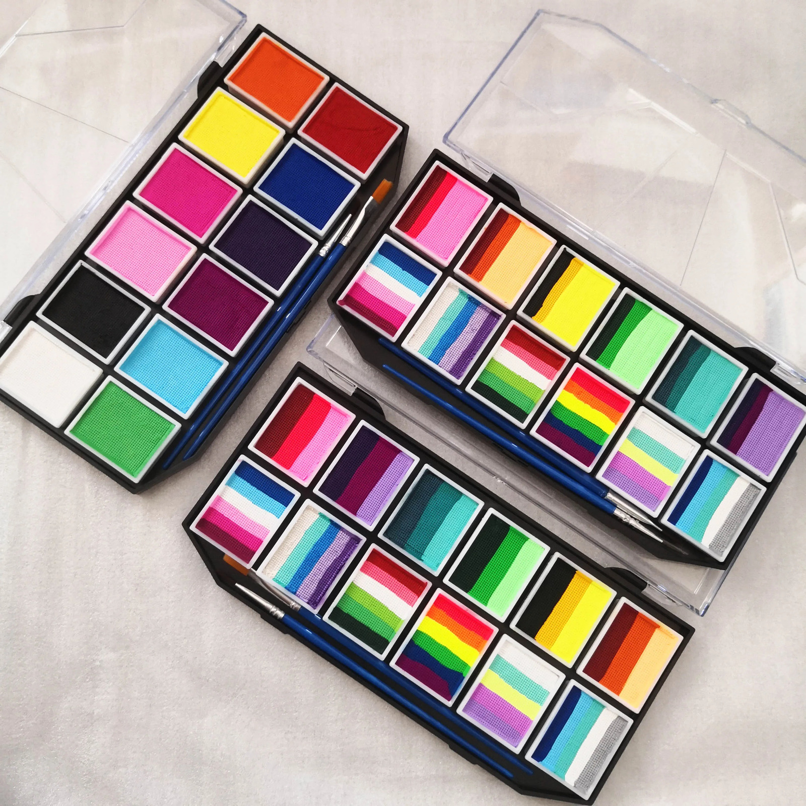Professional Water Based Rainbow One Stroke 12 Color Split Cake Face Paint Palette for Kids DIY 240712