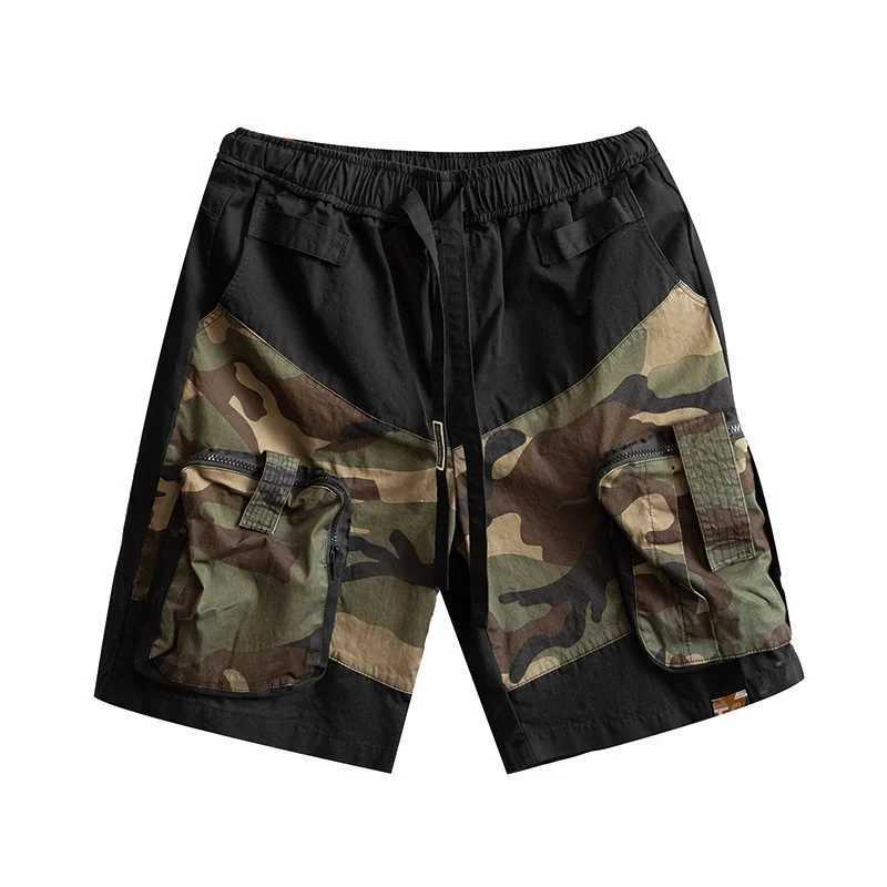 Summer Street Multi Pocket Camouflage Patchwork Mens Camo Shorts Pants Retro High Street Male Wide Leg Five Point Cargo Pants M240720