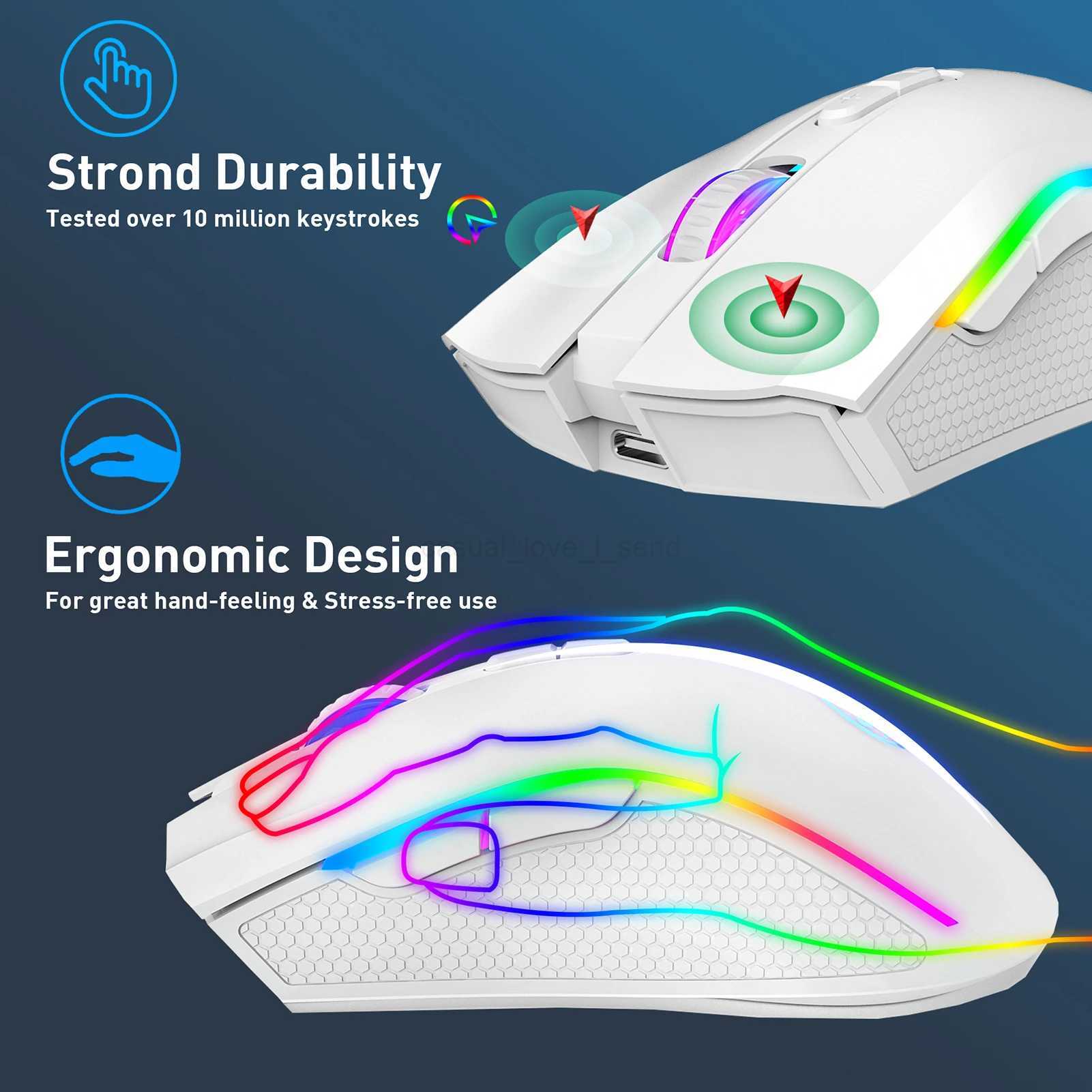 HXSJ T69 2.4G Wireless Mechanical Mouse RGB Gaming Mouse Ergonomic 7 Programmable Buttons 4800DPI Mouse for Office GamerCL240720