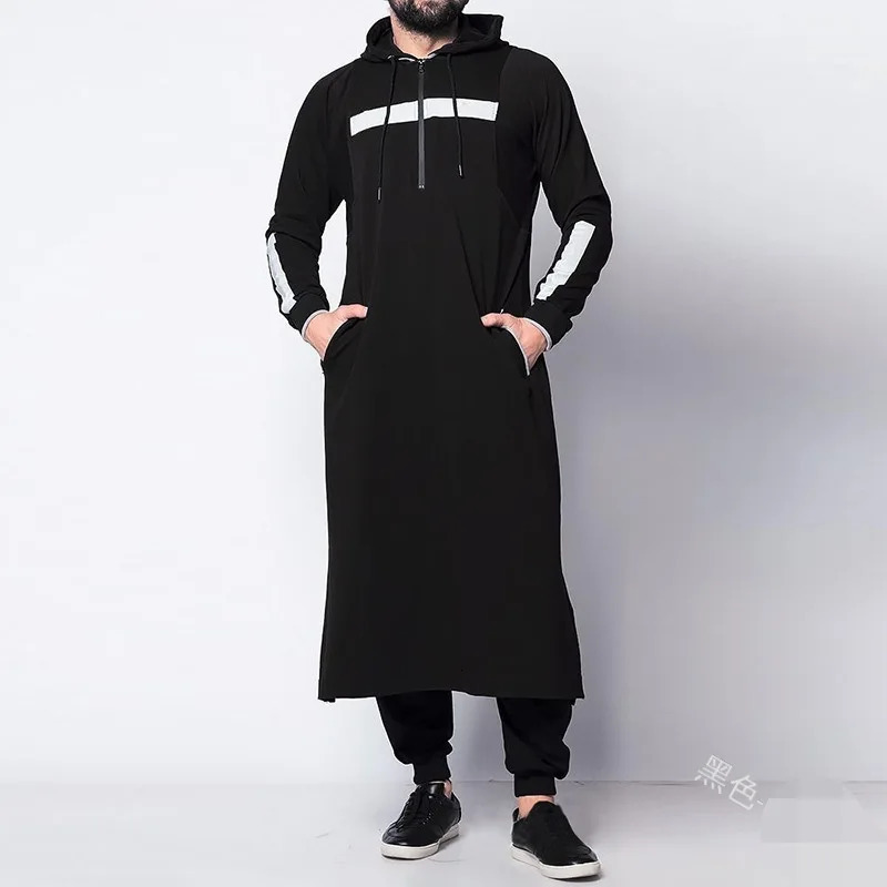 Mens clothing Muslim Abaya Islamic Kaftan fulllength hoodie Arabic mens sportswear oversized top zipper 240717