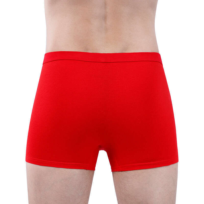 Pure Zodiac Red Medium Waist Men's New Year's Underwear, Pure Cotton U-convex Flat Corner Pants Designer Underwear Boxers for Men Designer P