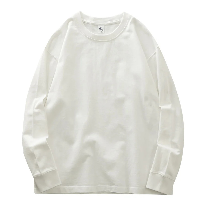 DUKEEN 320Gsm Heavyweight Long-Sleeve T Shirts for Men 100%cotton Spring and Autumn Loose Tops Plain White Undershirts Tees 240715
